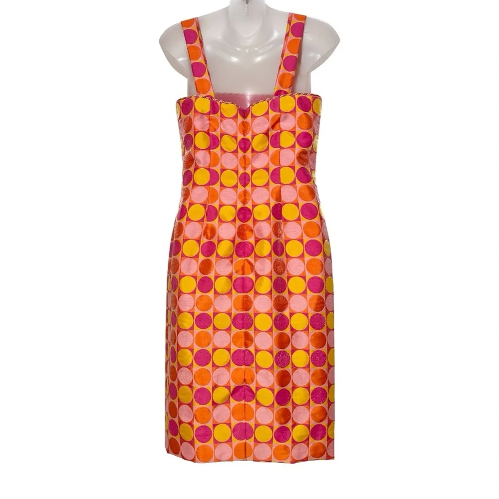 Victor Costa Orange/Pink/Yellow Circles Dress with Matching Jacket